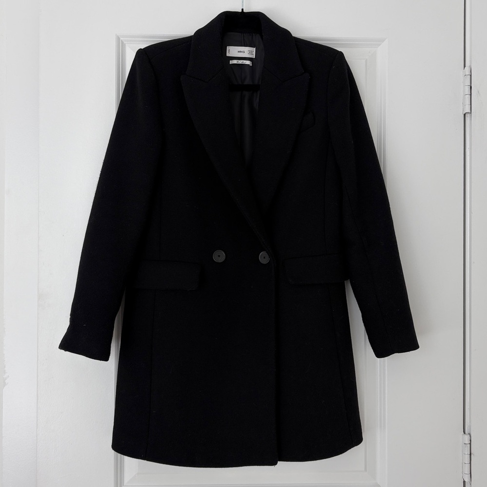 Mango Classic Black Midi Wool Blend Coat